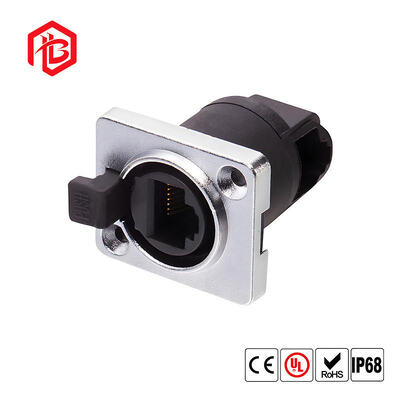 IP68 waterdicht 8-pin RJ45 Ethernet Jack Panel Mount Connector met koperen contacten Nylon behuizing voor RF FPC zonne-energiesystemen